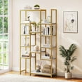 thumbnail image 1 of Dextrus 6 Tier Gold Bookshelf, 71” Tall Modern Free Standing Bookshelf with 12 Shelf Bookcase, Faux Marble Open Display Storage Book Shelves for Living Room Bedroom Office Home, 1 of 10