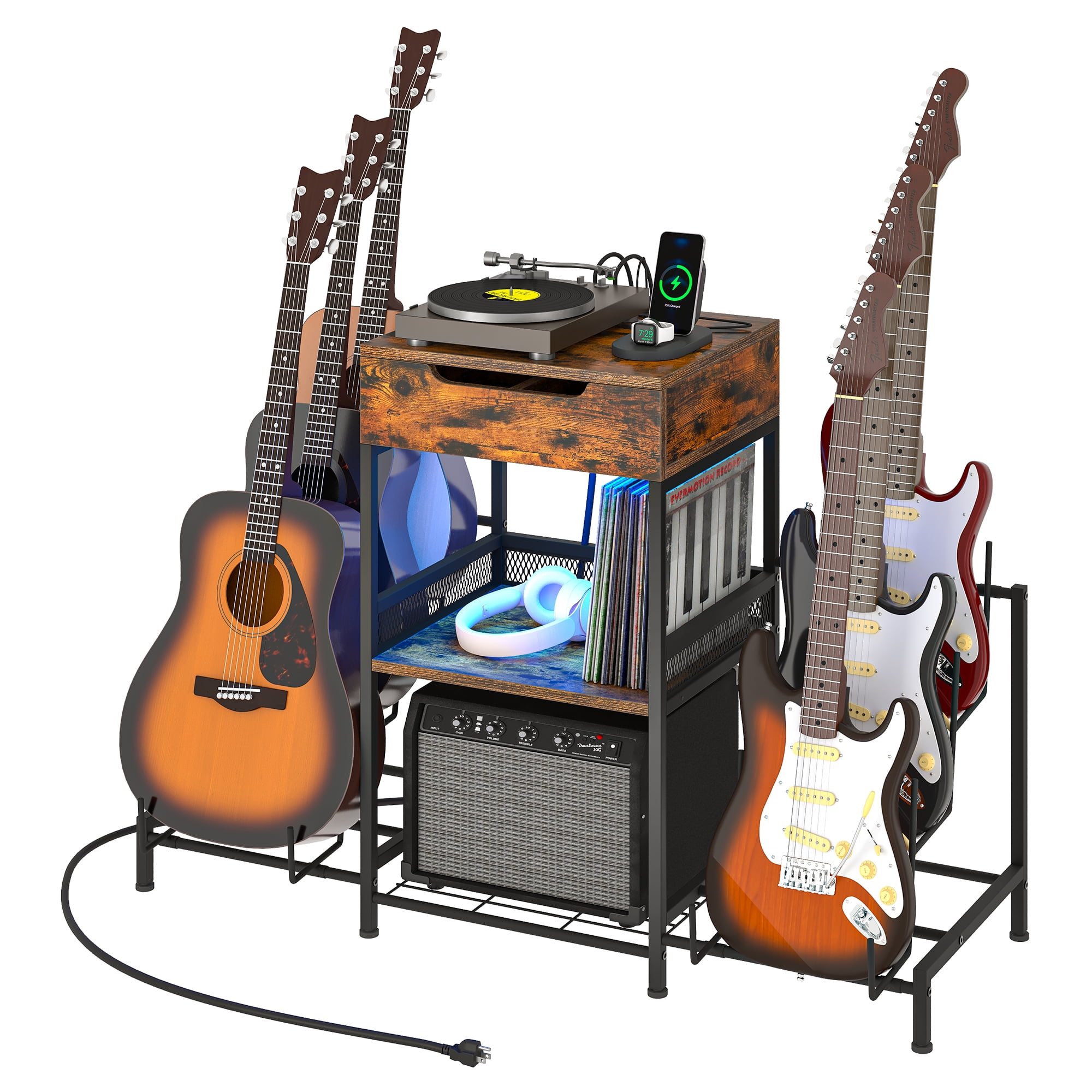 Dextrus 6Tier Guitar Stand with Storage Drawer & Power Outlets, Guitar