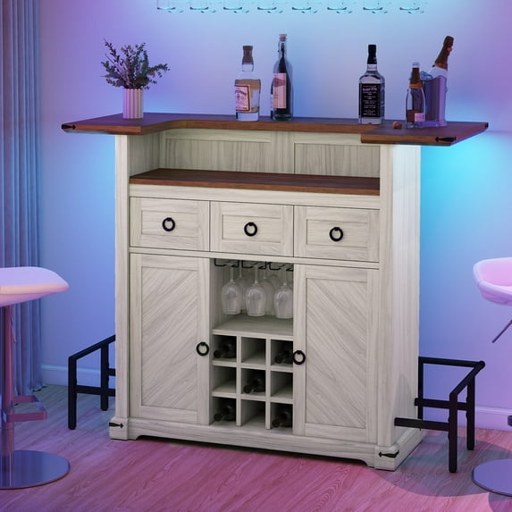 Dextrus 6 Tier Home Bar Unit with LED Light, 55" Wine Cabinet with 2 Drawers, Walnut