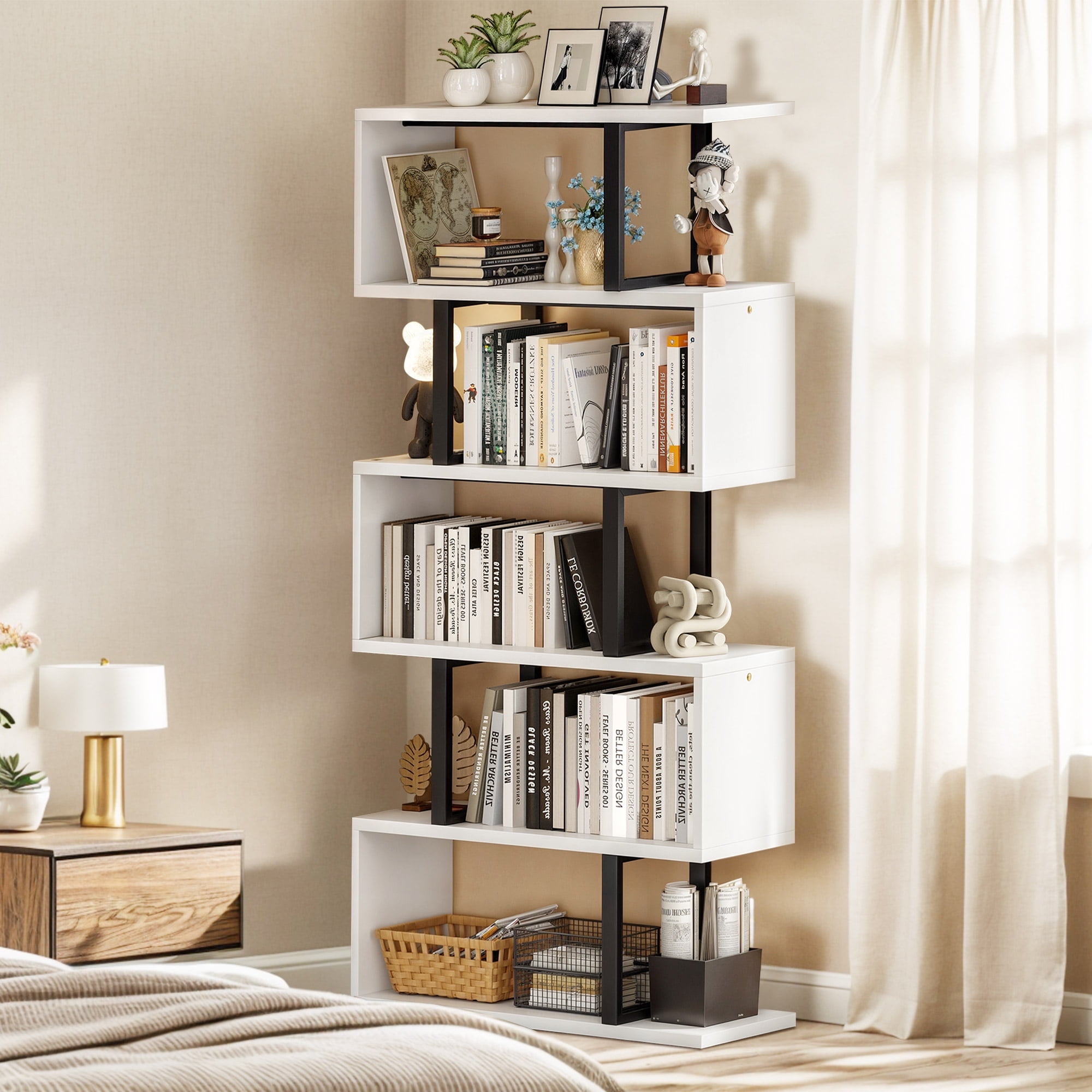 Homfa Triple Wide 6-Tier Bamboo Bookshelf, 5ft Tall Bookcase Homfa Triple Wide 6-Tier Bamboo Bookshelf, 5ft Tall Bookcase