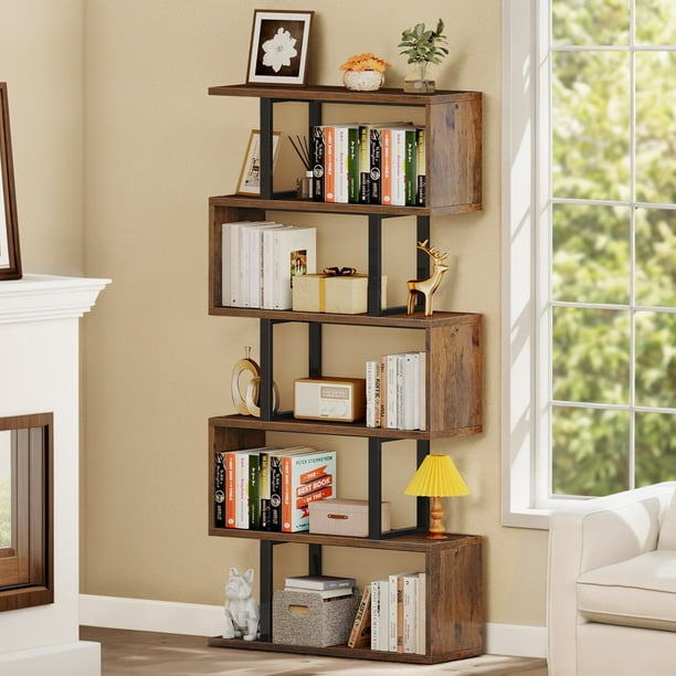 Dextrus 6-Tier S-Shaped Bookshelf , Geometric Tall Bookcase Dextrus 6-Tier S-Shaped Bookshelf , Geometric Tall Bookcase