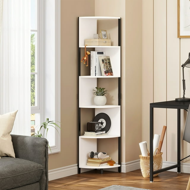 Dextrus 5Tier Corner Shelf, Free Standing Bookcase for Home Office