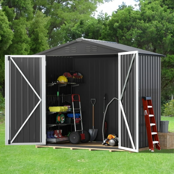 Dextrus 6' x 4' Outdoor Storage Shed, Large Metal Tool Sheds, Heavy Duty Storage House with Lockable Doors & Air Vent for Backyard Patio Lawn to Store Bikes, Tools, Lawnmowers