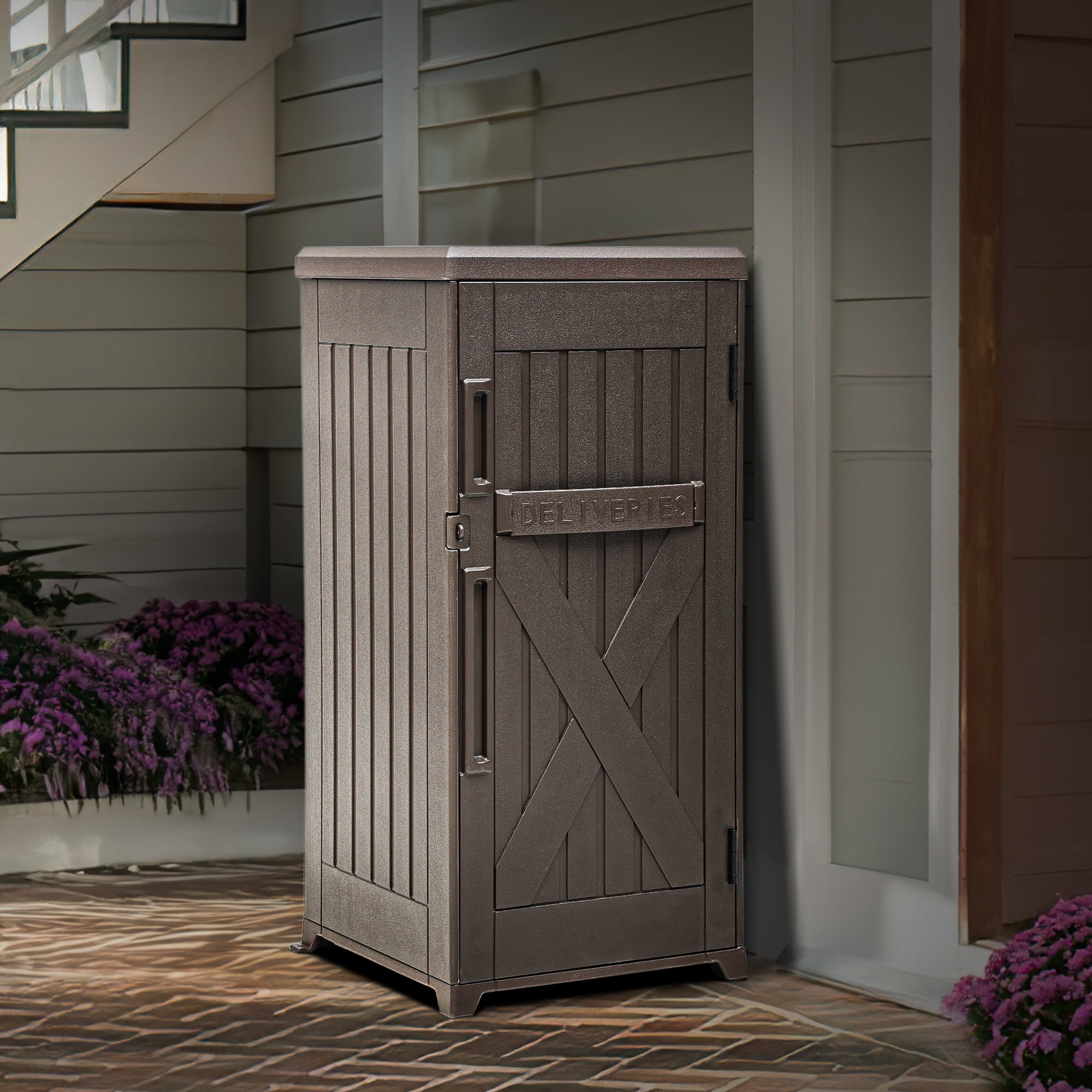 Brown Lockable Resin Outdoor Deck Box with Flip Top