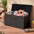 thumbnail image 1 of Dextrus 60 Gallon Weatherproof Rattan Deck Box, Heavy-Duty Resin Outdoor Storage Box with Slide-Locking Lid, Lockable Multi-Purpose Organizer for Patio, Garden and Home Essentials, Black, 1 of 10