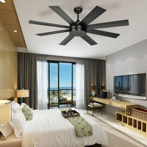 Dextrus 60 Inch Black Ceiling Fan with Remote control, Modern Ceiling Fan No Light with 6 Speeds, 8 Blades