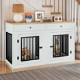 thumbnail image 1 of Dextrus 60" Large Double Door Dog Crate Furniture with Locks, Indoor Dog Cage Table with Removable Divider & 2 Storage Drawers, White, 1 of 10