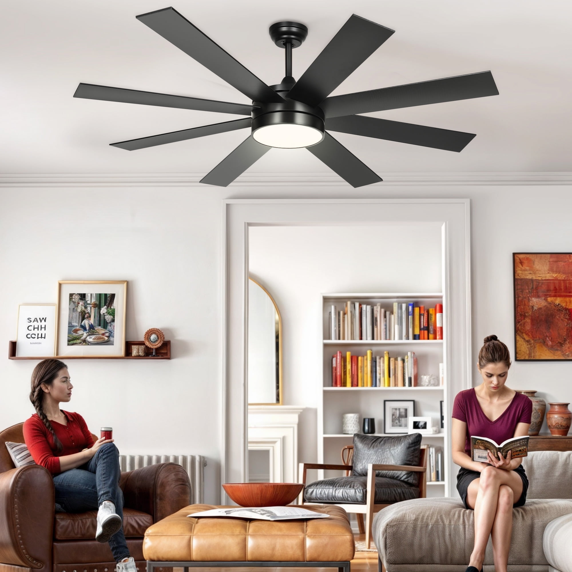 Dextrus 60'' Modern Black Ceiling Fan Light Remote Control Smart App Compatible with Alexa