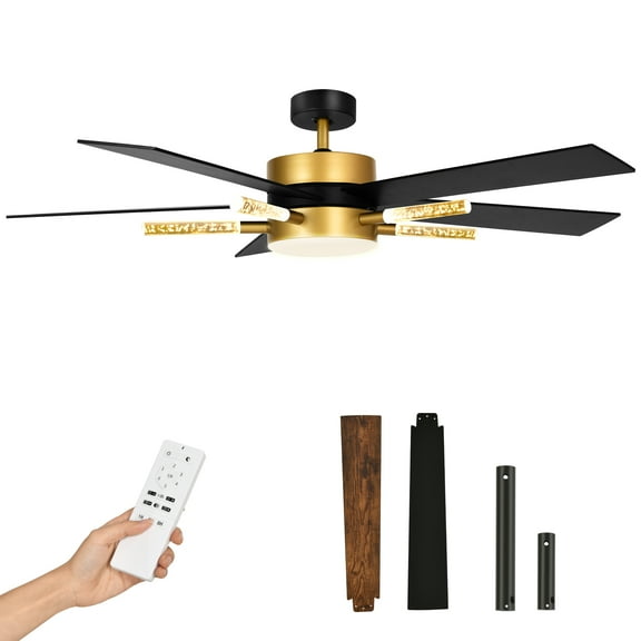 Dextrus 60 inch Black Modern Chandelier Ceiling Fan with Light and Remote, Crystal Rod Ceiling Fan with 5-blades,6-speed for Indoor, Outdoor