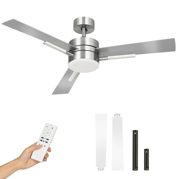 Dextrus 60 inch Modern Chandelier Ceiling Fan with Light and Remote, Crystal Rod Ceiling Fan with 3-blades,6-speed for Indoor, Outdoor - Nickel & Silver