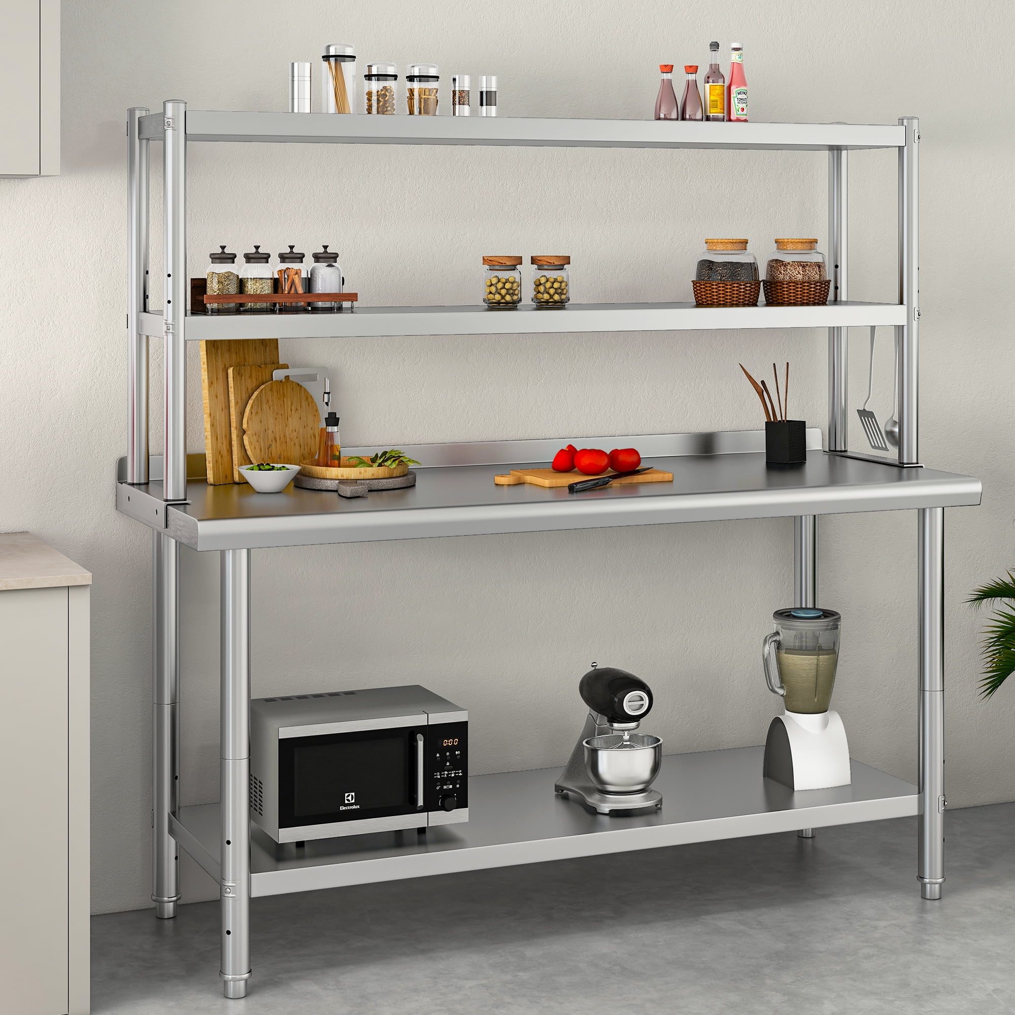 Dextrus 60'' x 12'' 2-Tier Adjustable Stainless Steel Overshelf with ...