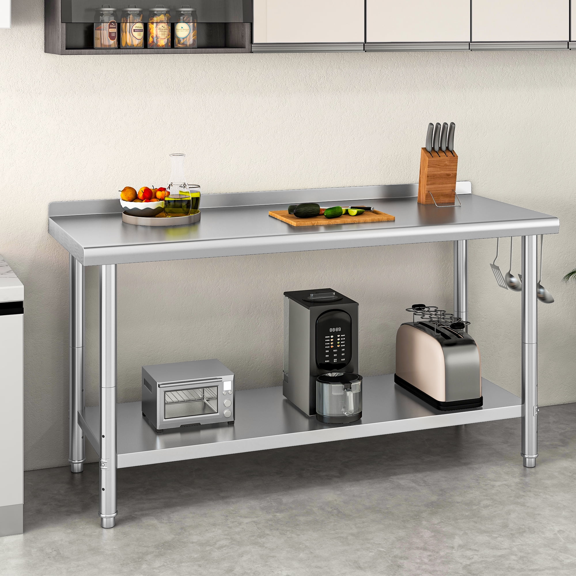 Dextrus 60" x 24" Heavy Duty Stainless Steel Work Table with Backsplash and Adjustable Undershelf, Extra Large Metal Prep Table for Domestic and Commercial Use