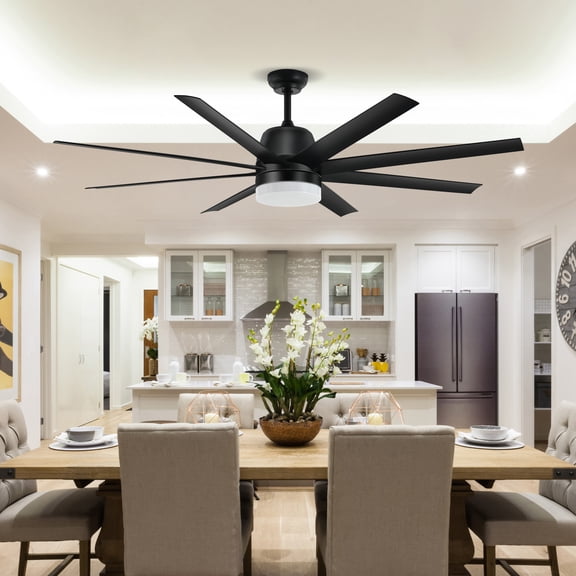 Dextrus 60in Modern Ceiling Fans with Lights and Remote, 8 Blades, 6 Speeds,Quiet Reversible Motor and Memory Function - Black