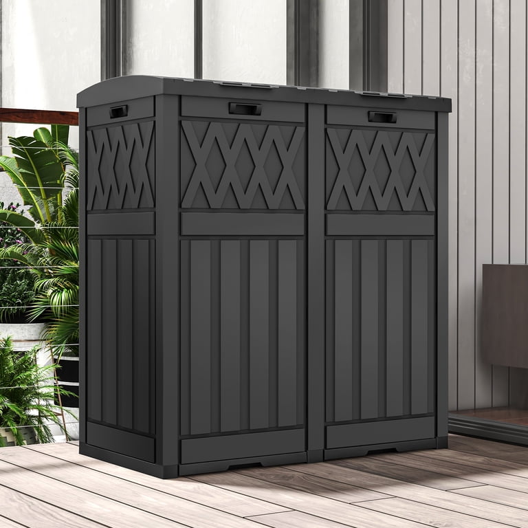 Dextrus 62-Gallon Outdoor Resin Trash Can, Dual Bin, Tiered Lid