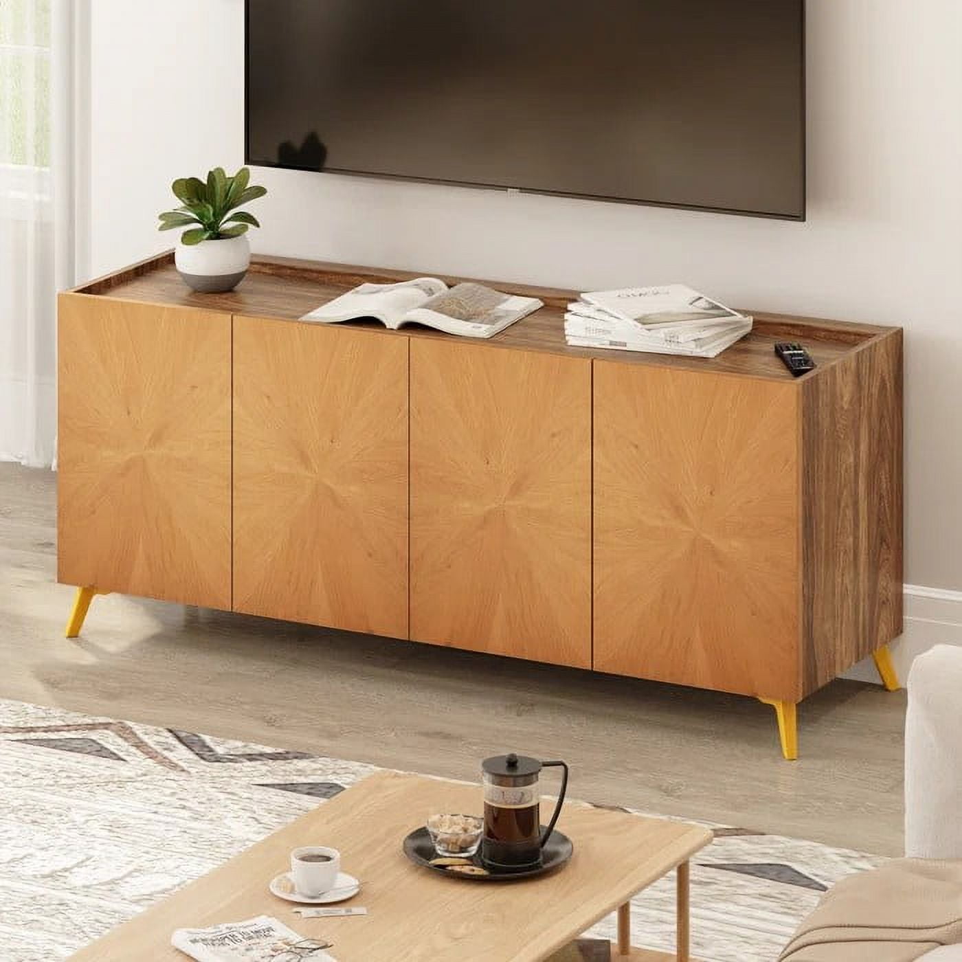 Dextrus 63'' Oak Sideboard Buffet with Gold Legs