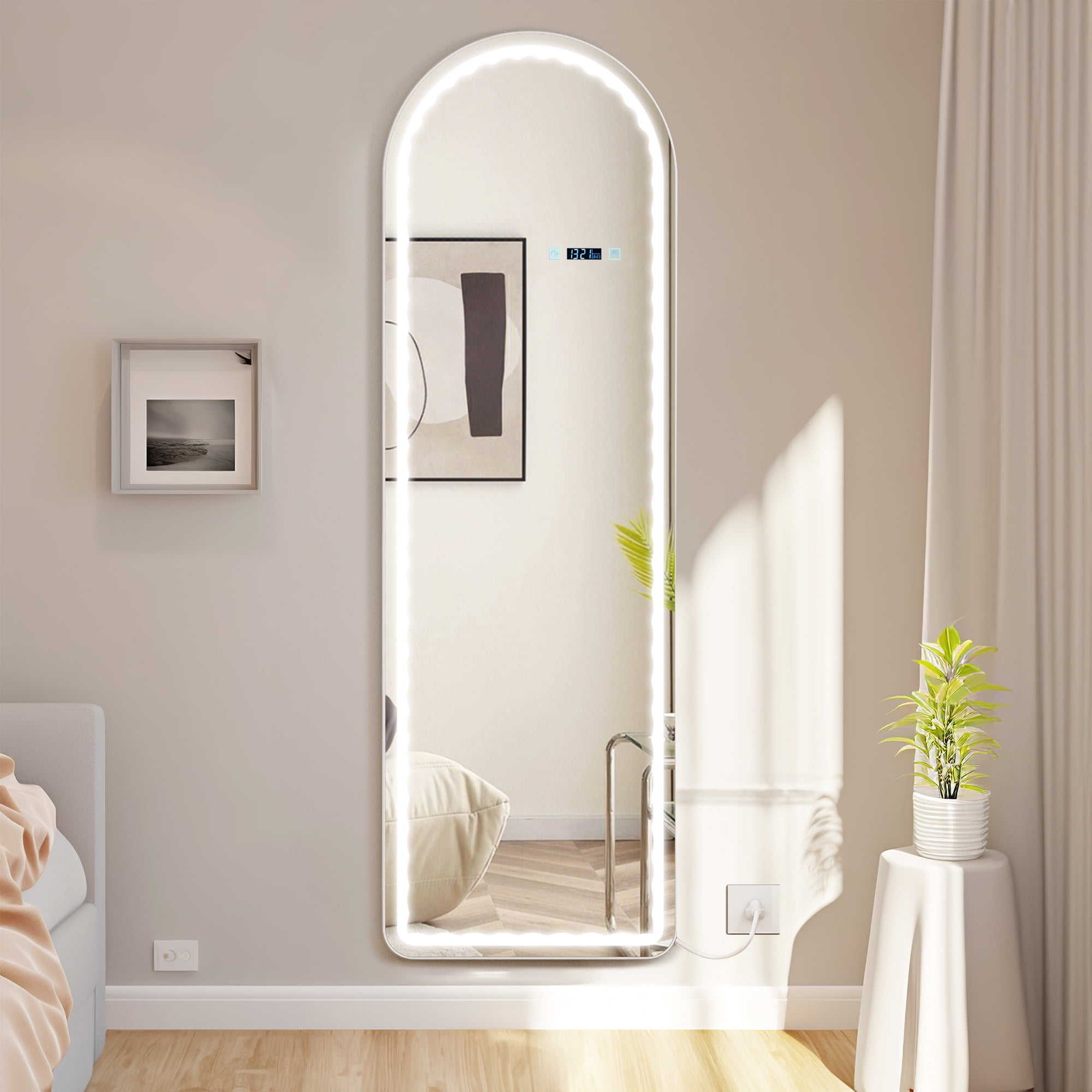 Dextrus 63"x20" FullLength Mirror with LED Lights, Modern Arched Free