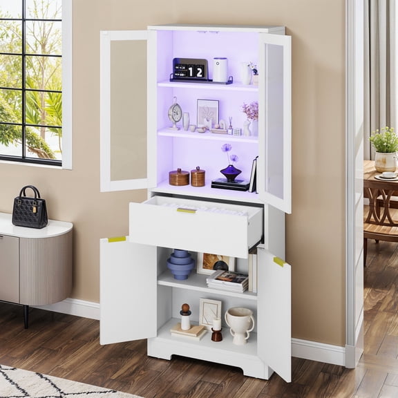 Dextrus 65" Bookcase with Drawers & Doors, Tall Storage Cabinet with Adjustable Shelves, Display Bookshelves, White