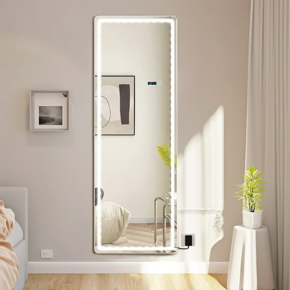 Dextrus 65"x22" Full-Length Mirror with LED Lights, Rectangle Free Standing Floor Mirror, Wall Mounted Hanging Mirror, Dressing Mirror Touch Control, Full-Size Tall Mirror for Bedroom