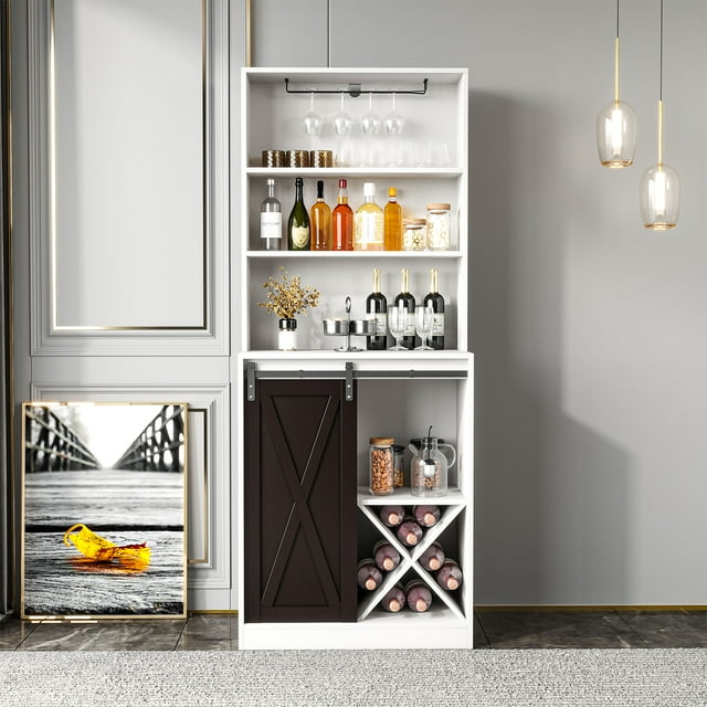 Dextrus 67'' Farmhouse Storage with sliding Doors and Glass Holder, Tall Kitchen Pantry