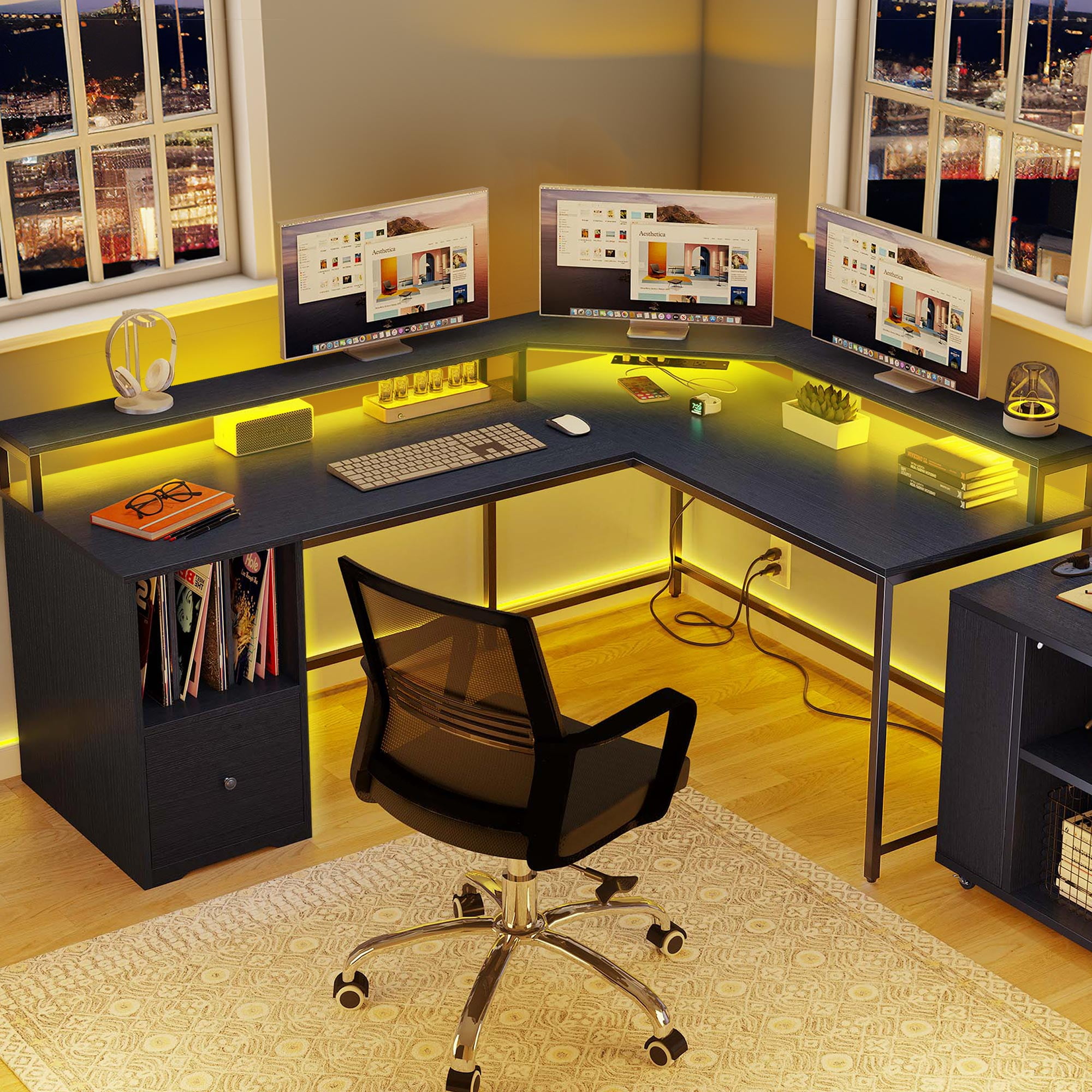 Free Shipping! Dextrus 67 inch L Shaped Desk with LED Light Free Shipping! Dextrus 67 inch L Shaped Desk with LED Light