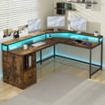 thumbnail image 1 of Dextrus 67 Inch L Shaped Desk with LED Light and Power Outlets, Computer Desk with Drawer, Office Desk, Rustic Brown, 1 of 14