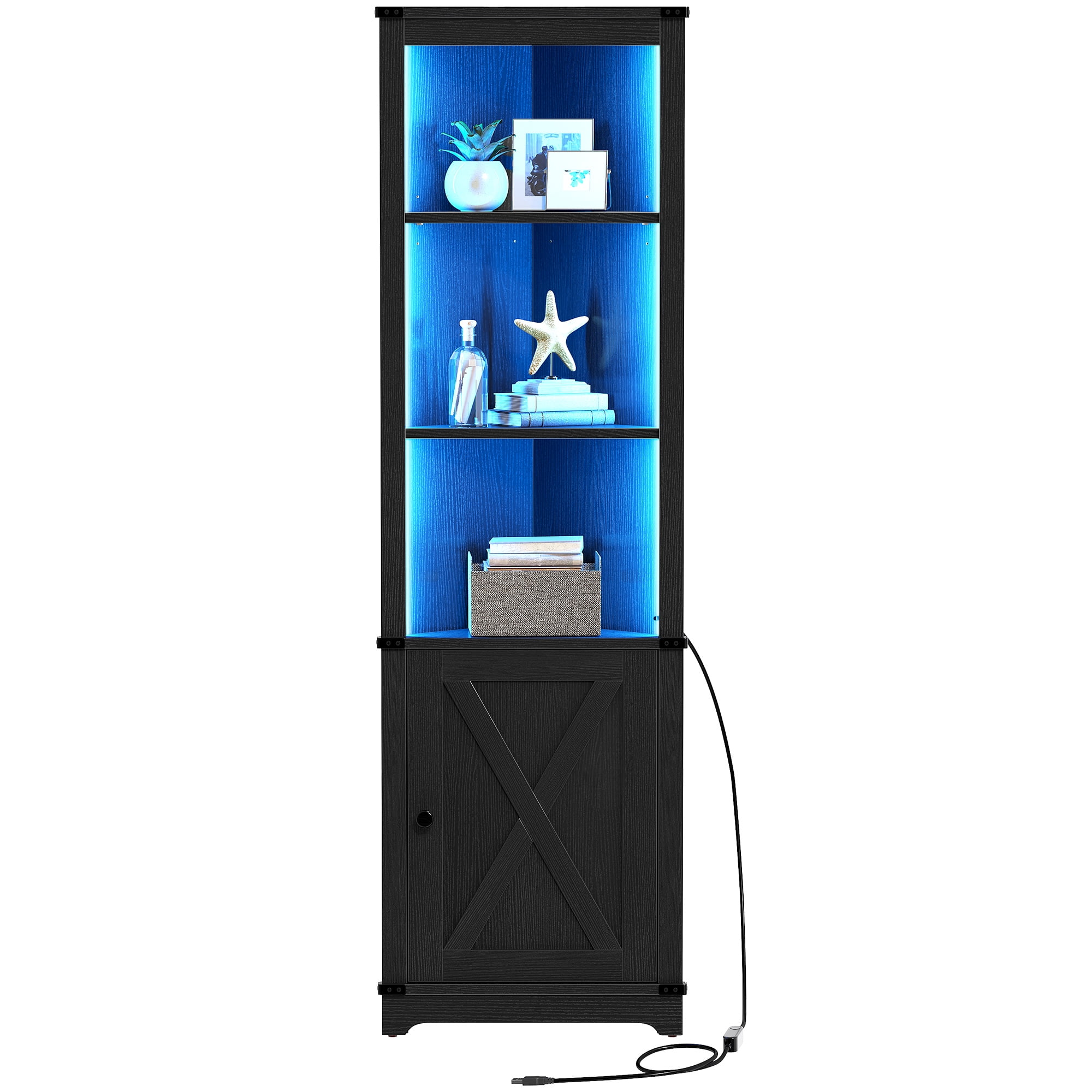 Dextrus 67"Tall Corner Storage with Door & LED Light, 5Tier