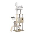 thumbnail image 1 of Dextrus 69" Wooden Cat Tree with Condo,Cat Tower Indoor with Self-Grooming Brush,Hammock, Scratch Post, Board and Detachable Cushions,for Kittens and Large Cats ,Greige, 1 of 6