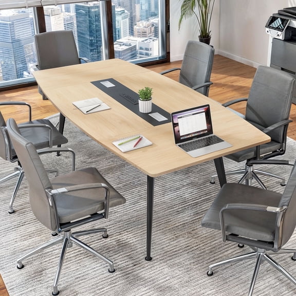 Dextrus 6FT Conference Table, 70.8"L Large Meeting Table with Rectangle Grommet , Modern Boat Shaped Seminar Table for Office Meeting Conference Room