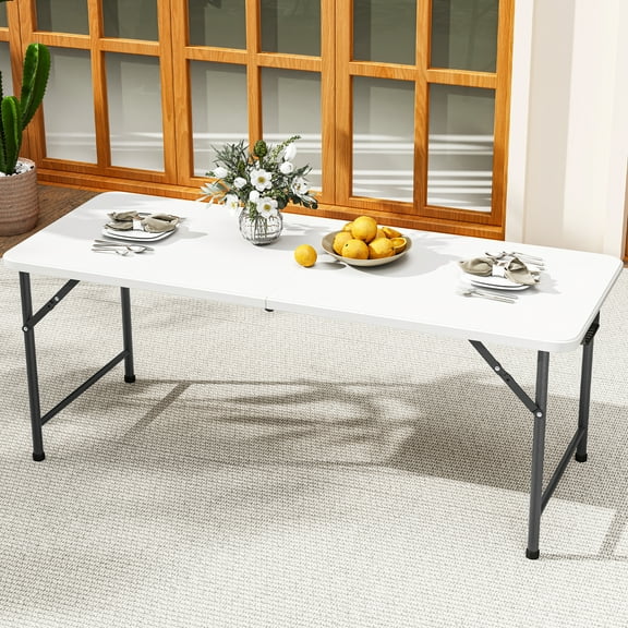 Dextrus 6FT White Foldable Table, Outdoor Table with Durable HDPP Surface, Rectangular Foldable Table with Convenient Carry Handle for Picnics, Gatherings, Outdoor Adventures, and Indoor Functions