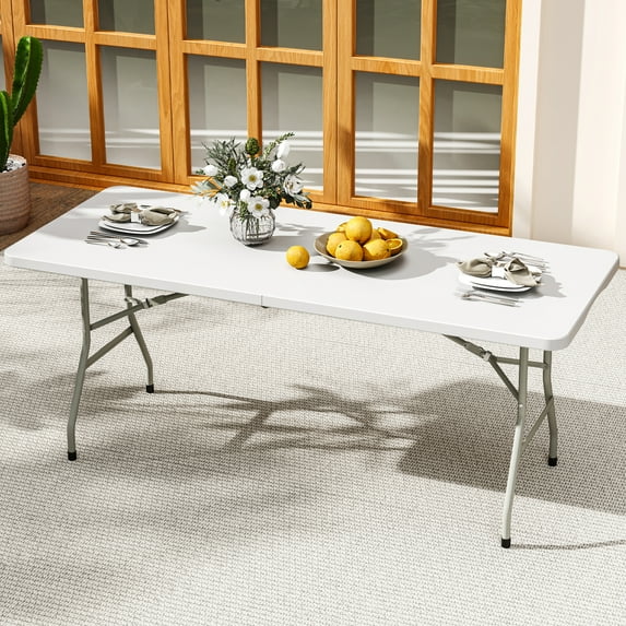 Dextrus 6ft Folding Table w/ Carrying Handle, Portable & Lightweight Picnic Table for Outdoor Camping Party, White