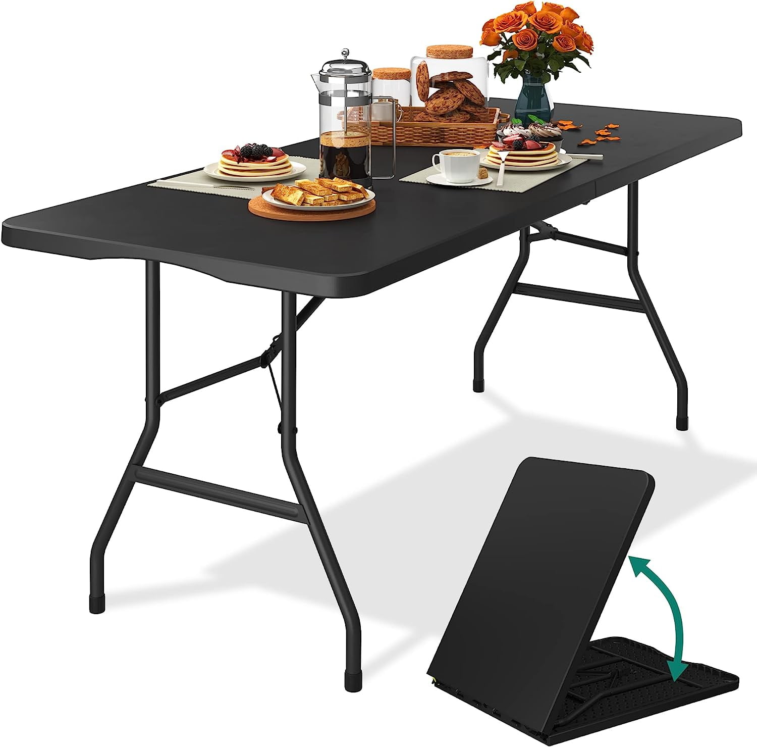 Black 6ft Heavy-Duty Folding Table with Steel Frame