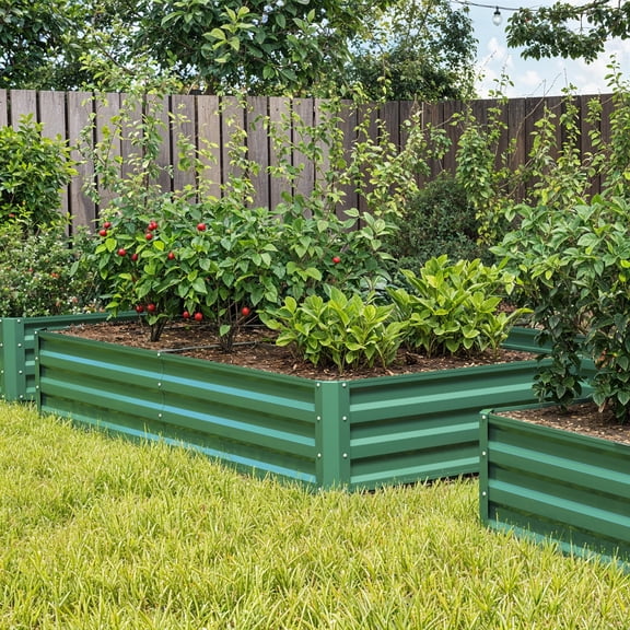 Dextrus 6x3x1ft 2 Pack Galvanized Metal Elevated Planter Box with Gloves Ground Nails Support Rod, Outdoor Above Ground Vegetable Flower Growing Container, Green