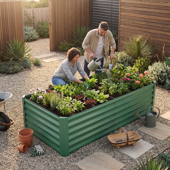 Dextrus 6x3x3ft Galvanized Raised Garden Bed Kit with Support Rod & Gloves, Outdoor Patio Planter for Vegetables Flowers Plants, Green