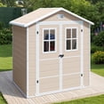 thumbnail image 1 of Dextrus 6x4.4ft Plastic Outdoor Storage Shed, Double-Wall Garden Tool Shed with 2 Windows & Lockable Door, Weatherproof Outside Storage Cabinet for Patio Backyard Lawn, Beige, 1 of 9