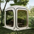 thumbnail image 1 of Dextrus 6x6ft Outdoor Pop Up Camping Tent with 4 Mesh Zipper Doors, Beige, 1 of 10