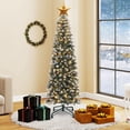 thumbnail image 1 of Dextrus 7.5 ft Prelit Pencil Christmas Tree with 68 Pine Cones, Flocked  Artificial Hinged Xmas Christmas Tree with 1075 Tips & 350 Lights, Remote Control,11 Light Modes, Green, 1 of 10