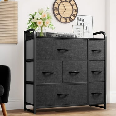 Dextrus 7 Drawers High Dresser Bedroom Living Room Storage Tower Organizer, Black Grey