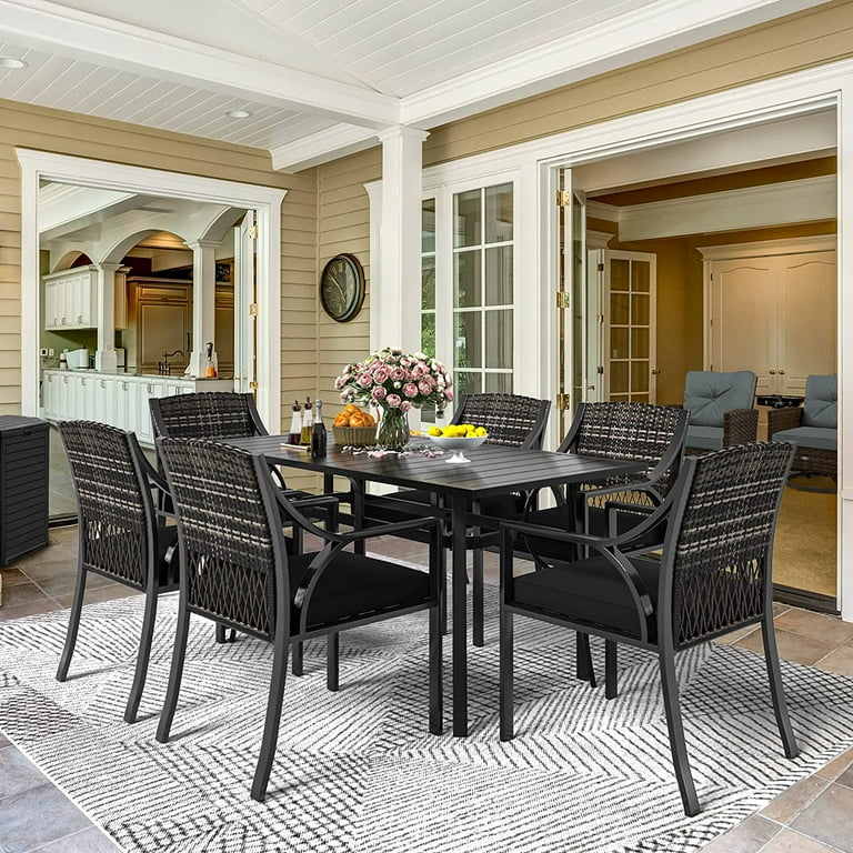 Dextrus 7 Piece Patio Dining Set Outdoor Patio Wicker Dining Table Furniture Set with All Iron Frame for Lawn Garden Backyard Deck Removable