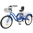 thumbnail image 1 of Dextrus 7-Speed 26-Inch Tricycle, 3-Wheel Adult Cruiser Bike, Low Step-Through Design with Front and Rear Baskets, Large Adjustable Seat with Backrest for Seniors, Women, and Men (Blue), 1 of 7