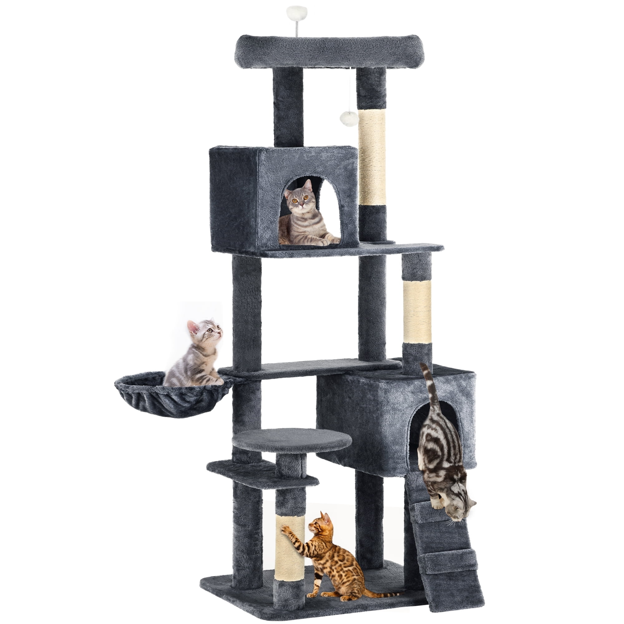 Dextrus 70.8in Cat Tree Tower for Indoor Cats, Multi-Level Cat Furniture with Scratching Posts,Cat Window Padded Plush Perch,Cozy Basket and Funny Toys for Kittens Pet Play House,Dark Gray
