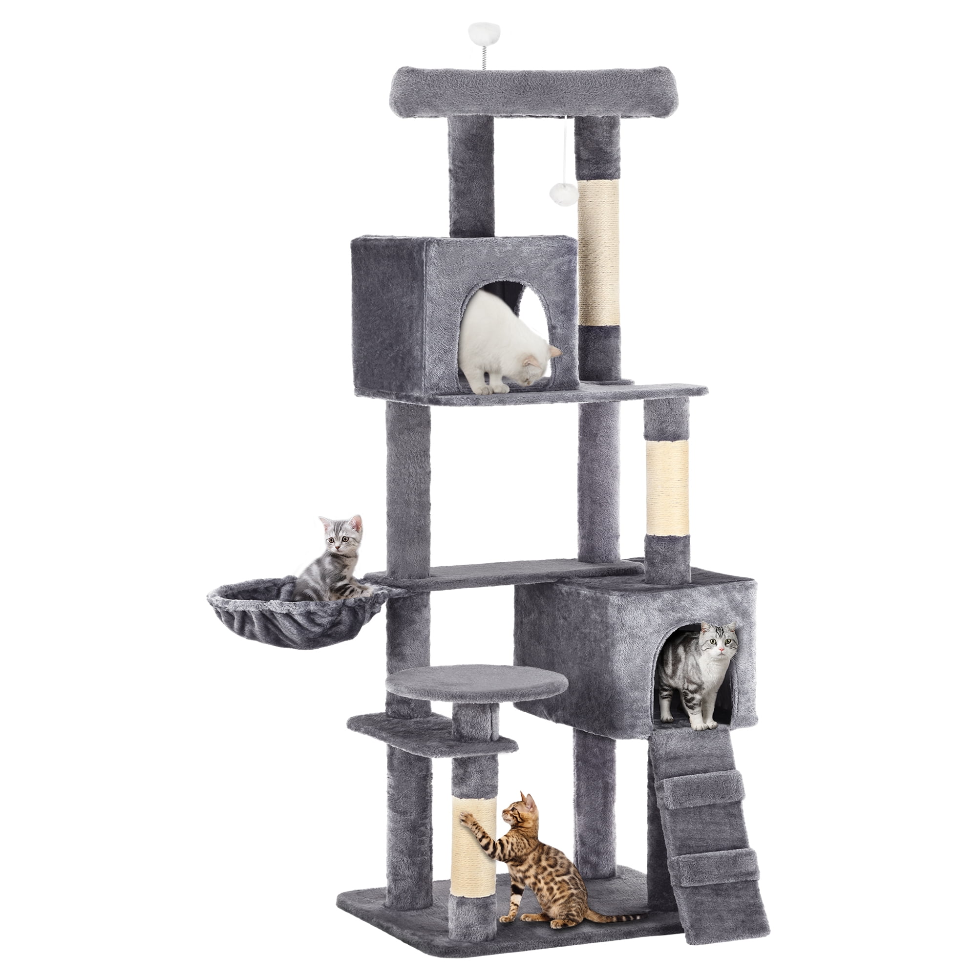 Dextrus 70.8in Cat Tree Tower with Scratching Posts, Padded Plush Perch, Cozy Basket, and Ladder for Indoor Cats