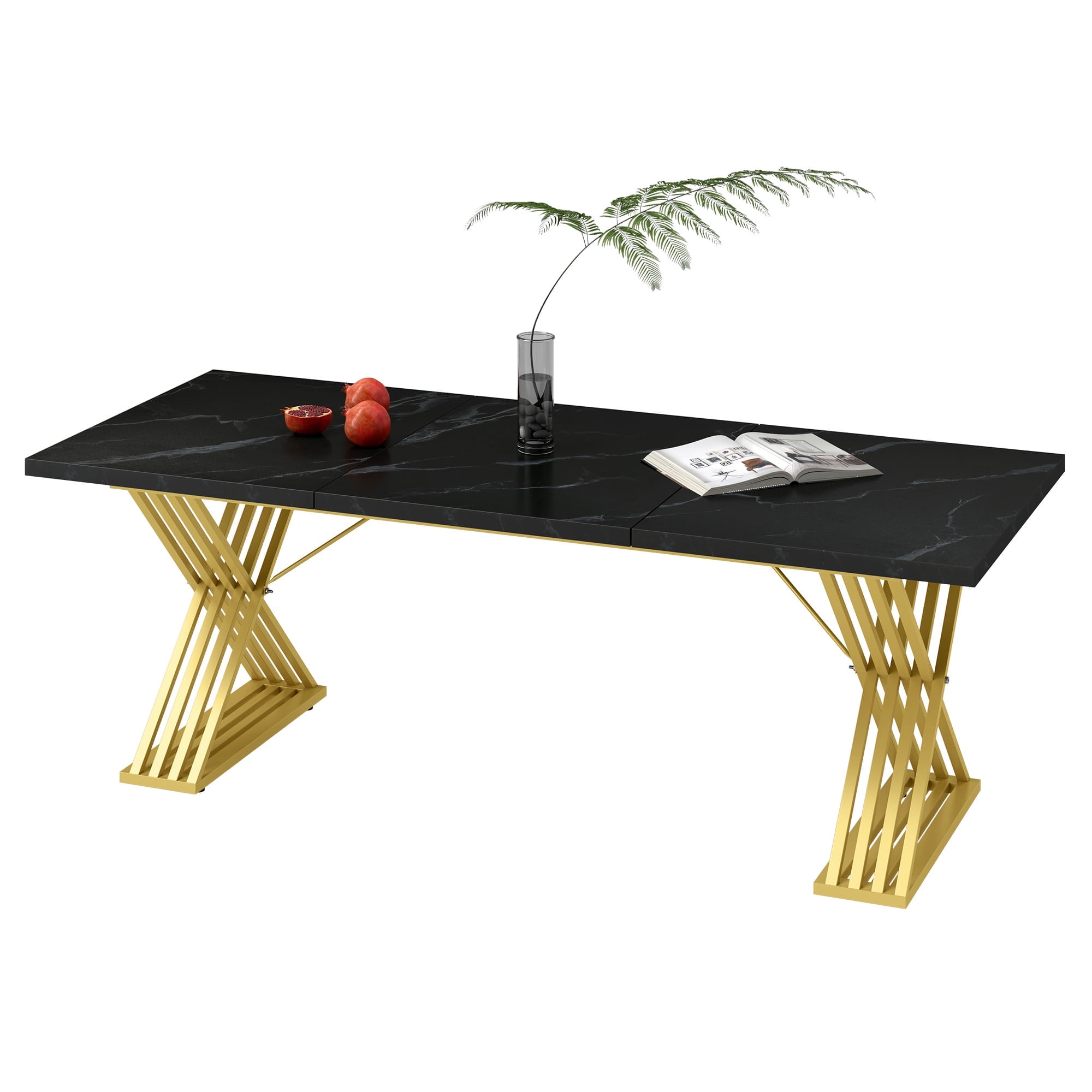 LDAILY 63" Rectangular Dining Table For 4-6 - Modern Farmhouse Kitchen Table With Sturdy L-Shaped Legs - View #7