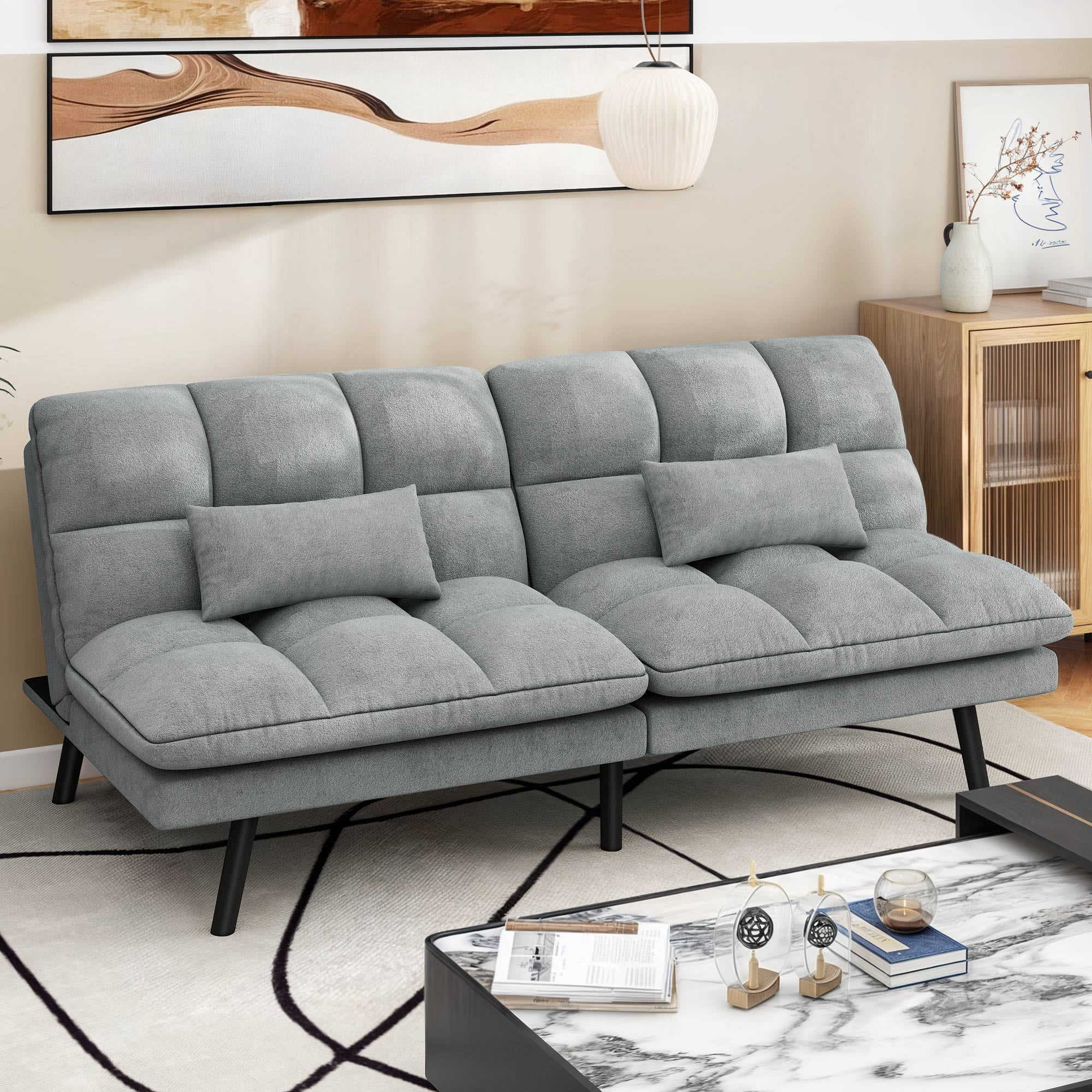 Dextrus 70" Deep Futon Convertible Sofa Bed with Adjustable Backrest ...