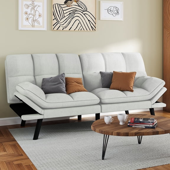 Dextrus 70" Deep Futon Convertible Sofa Bed with Adjustable Backrest and Armrest, Cat-Scratch-Proof Fabric Sleeper Couch, Beige