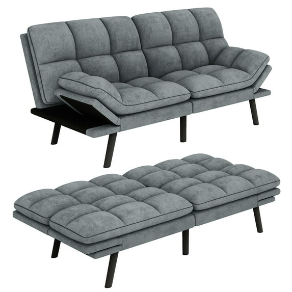 Dextrus 70" Deep Futon Convertible Sofa Bed with Adjustable Backrest and Armrest, Cat-Scratch-Proof Fabric Sleeper Couch, Dark Gray