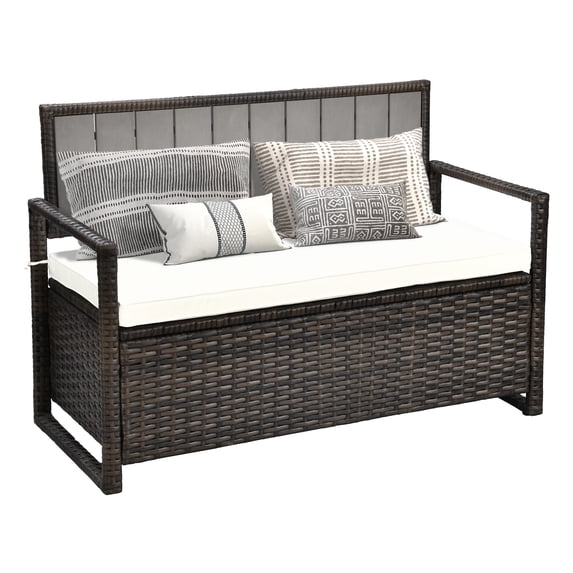 Dextrus 70 Gallon Outdoor PE Rattan Storage Bench Deck Box With Cushions ,Seat Box for Patio Furniture - Brown