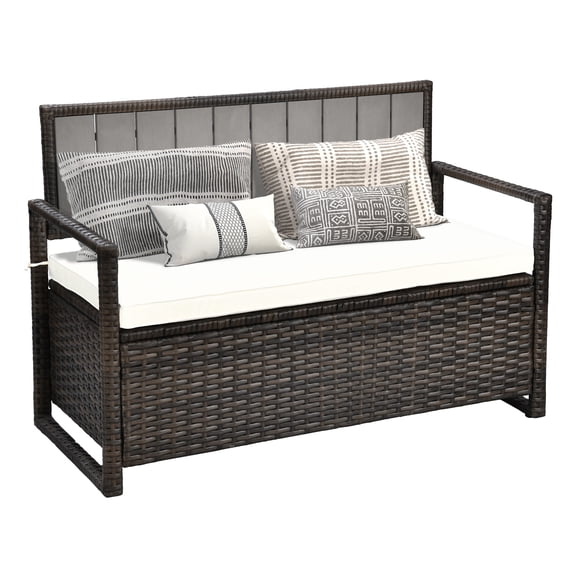 Dextrus 70 Gallon Outdoor PE Rattan Storage Bench Deck Box With Cushions ,Seat Box for Patio Furniture - Brown