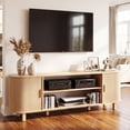 thumbnail image 1 of Dextrus 70 Inch Mid Century Modern TV Stand with Fluted Rolling Doors and Adjustable Shelves, Fits Up to 75 Inch TV for Living Room, Beige, 1 of 10