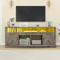 thumbnail image 1 of Dextrus 70 Inch Rustic Grey Farmhouse TV Stand Suitable for TVs up to 80 Inches, Living Room Entertainment Center with Power Outlet, Barn Doors and Storage Cabinets, 1 of 5