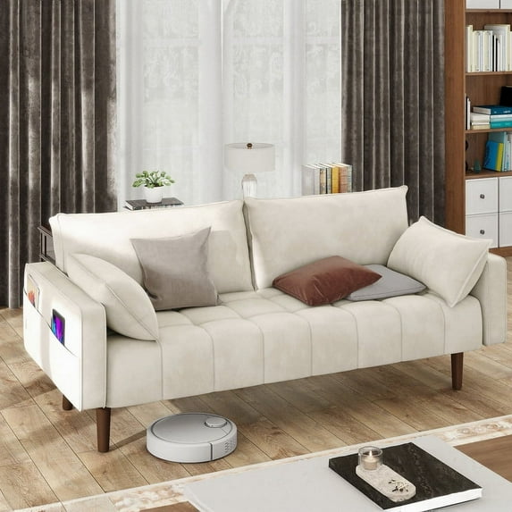 Dextrus 70" Velvet Loveseat Sofa, Modern Comfortable Sofa Loveseat , Button Tufted Seat Cushion, Beige